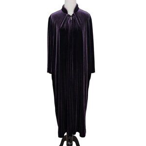 Diamond Tea Velvet Robe Womens Size Small Purple Vintage Half Zip Midi Stretch